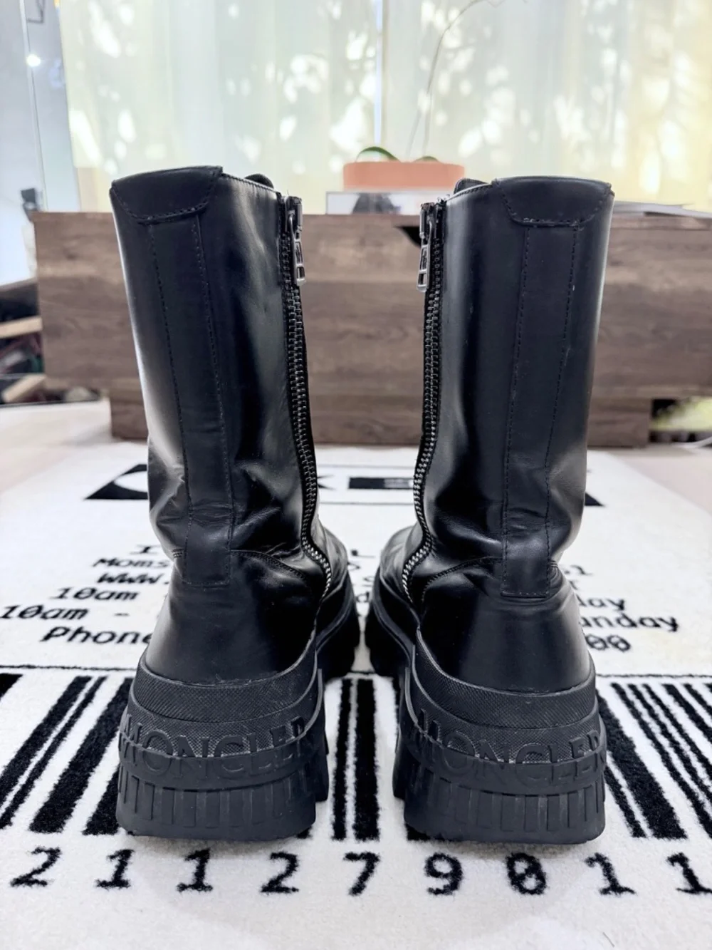 Moncler Vail Lace Up Chunky Sole Black Leather Zip Ankle Boots - Picture 5 of 12